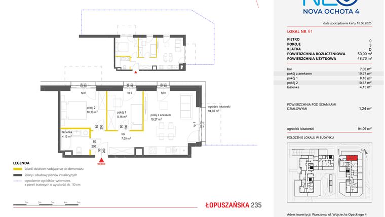 Rzut - Mieszkanie na sprzedaż 3 pokoje o powierzchni 50 m² - numer 61 w Neo Nova Ochota 4
