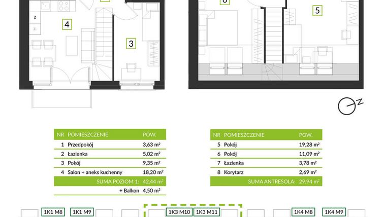 Rzut - Mieszkanie na sprzedaż 4 pokoje o powierzchni 73,04 m² - numer 1K3 M9 w Osiedle Krzeptów przy lesie