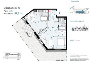 Rzut - Mieszkanie na sprzedaż 3 pokoje o powierzchni 57,21 m² - numer 12 w Medyków 32