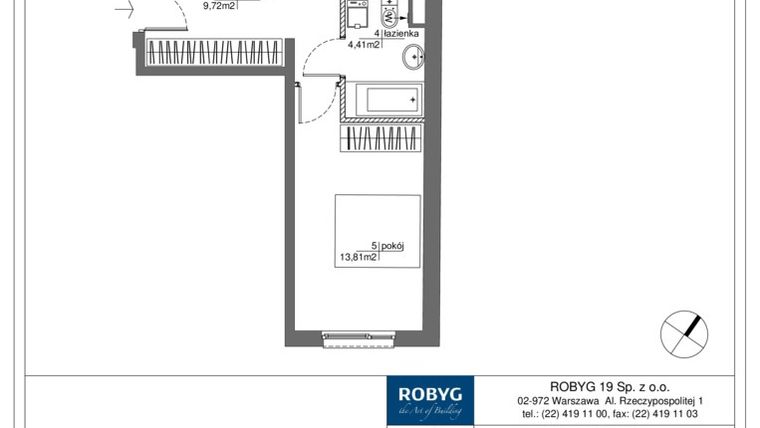 Rzut - Mieszkanie na sprzedaż 3 pokoje o powierzchni 63,2 m² - numer RM/1A/D/2/1 w Rytm Mokotowa - etap 1A