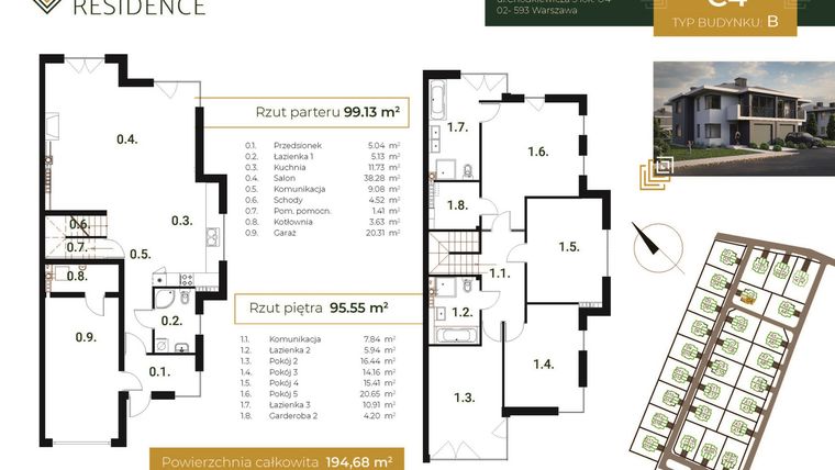 Rzut - Dom na sprzedaż 6 pokoi o powierzchni 194,68 m² - numer C.4 w Forest Residence II