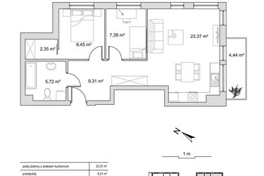 Rzut - Mieszkanie na sprzedaż 3 pokoje o powierzchni 56,58 m² - numer 6.14 w Vela Park bud. 6