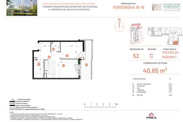 Rzut - Mieszkanie na sprzedaż 2 pokoje o powierzchni 40,65 m² - numer 18.52 w Osiedle Nowe Horyzonty etap II