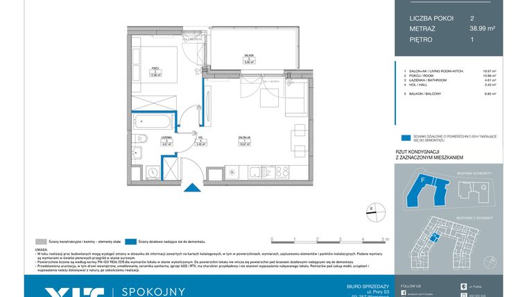 Rzut - Mieszkanie na sprzedaż 2 pokoje o powierzchni 38,99 m² - numer FA0105 w Spokojny Mokotów etap II