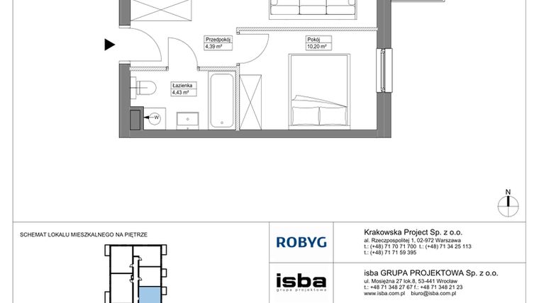 Rzut - Mieszkanie na sprzedaż 2 pokoje o powierzchni 39 m² - numer KR8/B/5/5 w Apartamenty Krakowska etap VIII
