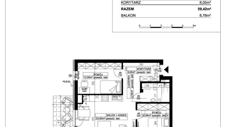 Rzut - Mieszkanie na sprzedaż 3 pokoje o powierzchni 59,42 m² - numer 35 w Ceramika