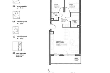 Rzut - Mieszkanie na sprzedaż 3 pokoje o powierzchni 61,58 m² - numer B.1.2.4 w Optima VIII