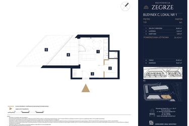 Rzut - Mieszkanie na sprzedaż 1 pokój o powierzchni 26,42 m² - numer C1 w Rezydencja Zegrze etap III