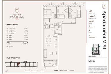 Rzut - Mieszkanie na sprzedaż 4 pokoje o powierzchni 78,44 m² - numer C.29 w Młyny Mogilska