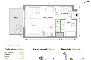 Rzut - Mieszkanie na sprzedaż 1 pokój o powierzchni 27,99 m² - numer AB0406/4 w M Bemowo