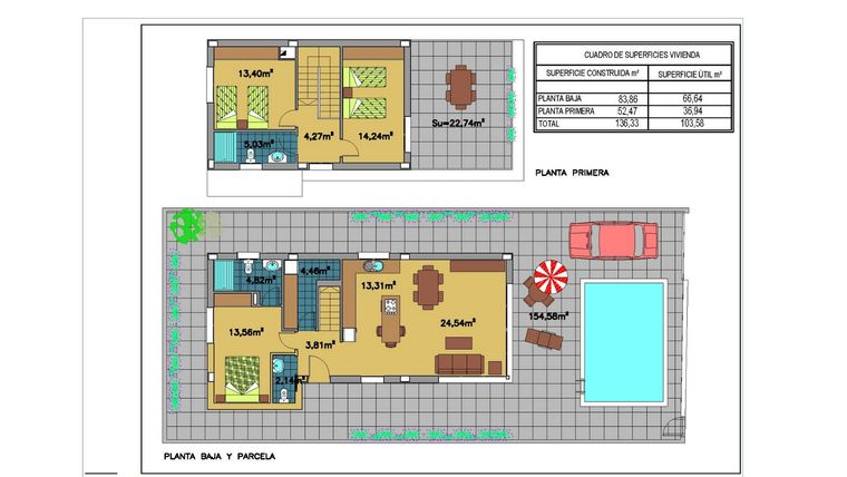 Rzut - Dom na sprzedaż 3 pokoje o powierzchni 136 m² - numer 1 w Dom w Pilar de la Horadada - 80536571