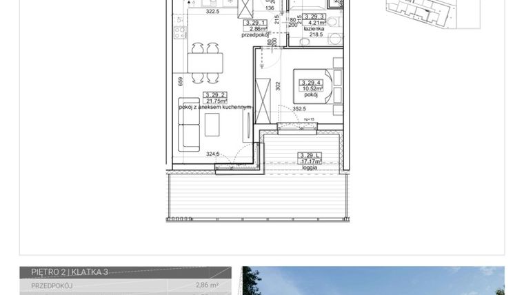 Rzut - Mieszkanie na sprzedaż 2 pokoje o powierzchni 39,34 m² - numer 89 w Wave