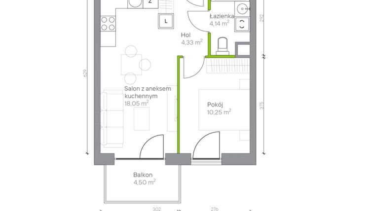 Rzut - Mieszkanie na sprzedaż 2 pokoje o powierzchni 36,77 m² - numer A.3.8 w Jesionowa Vita