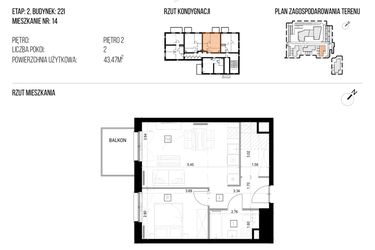 Rzut - Mieszkanie na sprzedaż 2 pokoje o powierzchni 43,47 m² - numer 22I/14 w NATURAMA II
