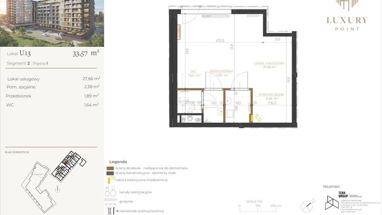 Rzut - Lokal użytkowy na sprzedaż 1 pokój o powierzchni 33,57 m² - numer LU13 w LUXURY POINT