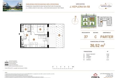 Rzut - Mieszkanie na sprzedaż 2 pokoje o powierzchni 36,52 m² - numer JAR-III-C-LM-M37 w Osiedle JAR Heweliusza etap III