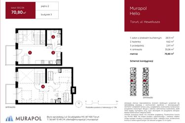 Rzut - Mieszkanie na sprzedaż 1 pokój o powierzchni 70,8 m² - numer 3.B.2.06 w Murapol Helio