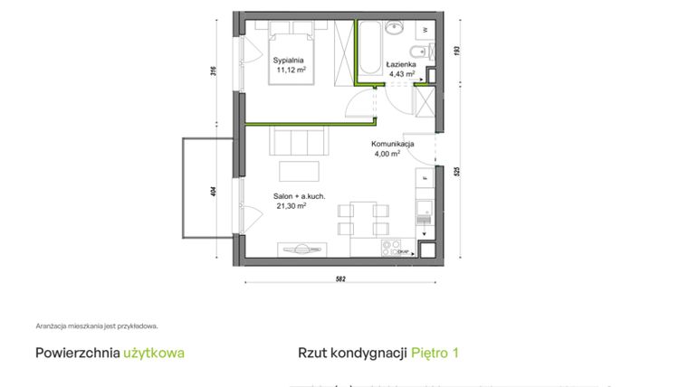 Rzut - Mieszkanie na sprzedaż 2 pokoje o powierzchni 40,85 m² - numer E2/E/04 w Orawska Vita
