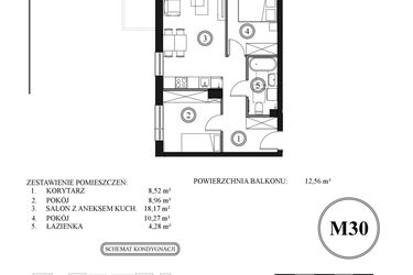 Rzut - Mieszkanie na sprzedaż 3 pokoje o powierzchni 50,19 m² - numer 30 w Młody Straszyn Park VI - bud. A