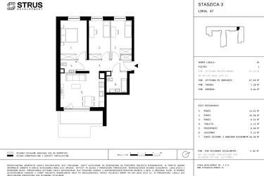 Rzut - Mieszkanie na sprzedaż 4 pokoje o powierzchni 67,84 m² - numer 1.A7 w Staszica 3