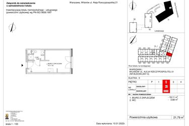 Rzut - Lokal użytkowy na sprzedaż 1 pokój o powierzchni 21,79 m² - numer 62 w RZ21