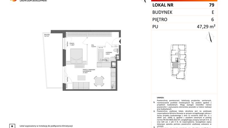 Rzut - Mieszkanie na sprzedaż 2 pokoje o powierzchni 47,29 m² - numer E.79 w Osiedle Synteza etap IV