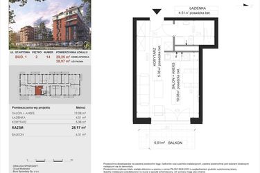Rzut - Mieszkanie na sprzedaż 1 pokój o powierzchni 28,97 m² - numer 14 w M|City