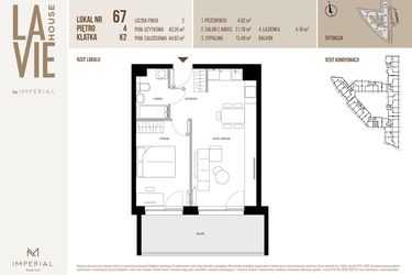 Rzut - Mieszkanie na sprzedaż 2 pokoje o powierzchni 43,35 m² - numer 67 w La Vie House