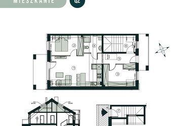 Rzut - Mieszkanie na sprzedaż 3 pokoje o powierzchni 66,43 m² - numer Q2 w Aleja Wiśniowa Pogórze