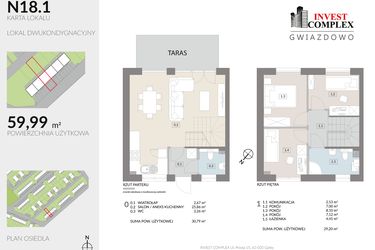 Rzut - Dom na sprzedaż 4 pokoje o powierzchni 59,99 m² - numer N18.1 w Osiedle Gwiazdowo etap 12