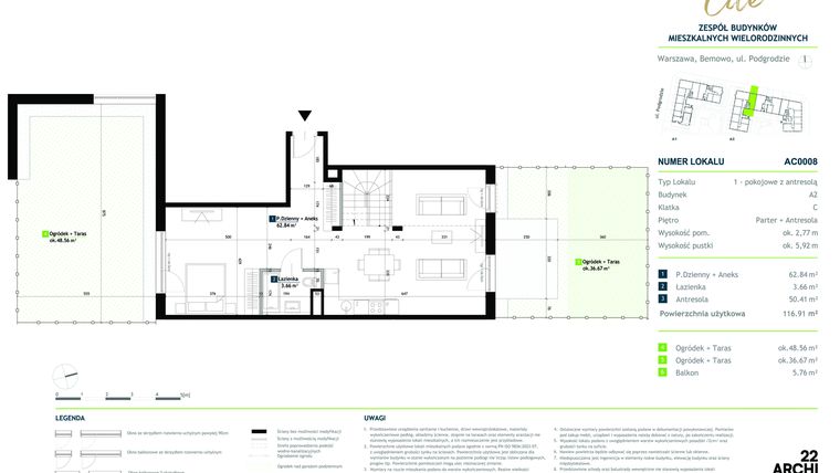 Rzut - Mieszkanie na sprzedaż 1 pokój o powierzchni 116,91 m² - numer AC0008 w Viva Cité 2