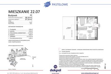Rzut - Mieszkanie na sprzedaż 2 pokoje o powierzchni 37,24 m² - numer 22.07 w Osiedle Pastelowe etap IV