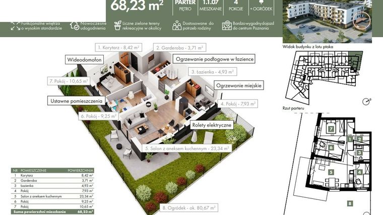 Rzut - Mieszkanie na sprzedaż 4 pokoje o powierzchni 68,23 m² - numer 01_01_07 w Ziębicka 30