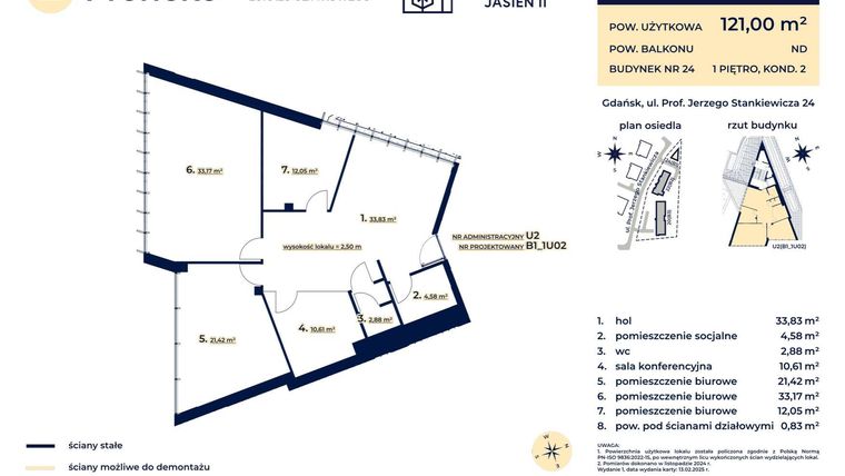 Rzut - Lokal użytkowy na sprzedaż 4 pokoje o powierzchni 121 m² - numer U2 w Kaskada Jasień - etap II