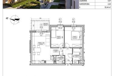 Rzut - Mieszkanie na sprzedaż 3 pokoje o powierzchni 55,44 m² - numer M.B8.00.01 w Osiedle Harmonia bud. B8