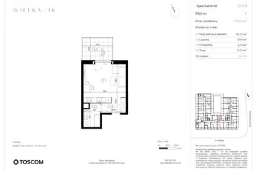 Rzut - Mieszkanie na sprzedaż 1 pokój o powierzchni 29,85 m² - numer B/1/11 w Wielka 16