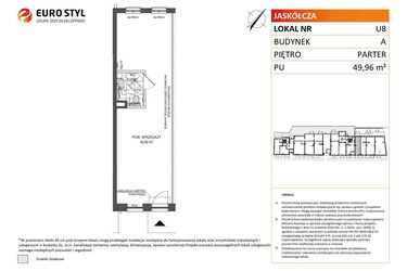 Rzut - Lokal użytkowy na sprzedaż 1 pokój o powierzchni 49,96 m² - numer U8 w Jaskółcza