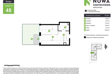 Rzut - Mieszkanie na sprzedaż 2 pokoje o powierzchni 38,35 m² - numer M48 w Nowa Częstochowa Mościckiego