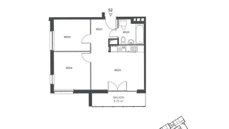 Rzut - Mieszkanie na sprzedaż 3 pokoje o powierzchni 50,1 m² - numer 52 w Wzgórze Krzemionki II