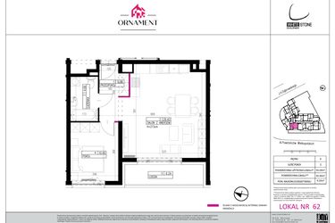 Rzut - Mieszkanie na sprzedaż 2 pokoje o powierzchni 50,09 m² - numer 62 w Ornament