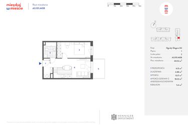 Rzut - Mieszkanie na sprzedaż 2 pokoje o powierzchni 40,54 m² - numer A3.101.M08 w Mieszkaj w mieście - Ogrody Glogera
