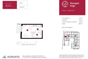 Rzut - Mieszkanie na sprzedaż 1 pokój o powierzchni 28,99 m² - numer 1.C.0.04 w Murapol Ergo