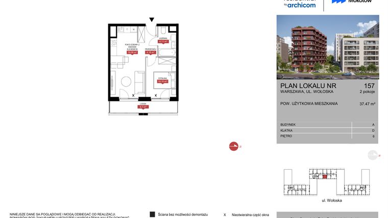 Rzut - Mieszkanie na sprzedaż 2 pokoje o powierzchni 37,47 m² - numer A.157 w Modern Mokotów etap 1 budynek A, B1 i B2