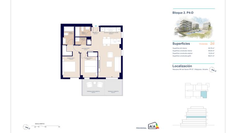 Rzut - Mieszkanie na sprzedaż 2 pokoje o powierzchni 81,77 m² - numer 4-D w Apartamenty w La Vila Joiosa - 84746678