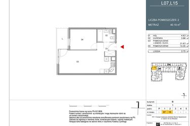 Rzut - Mieszkanie na sprzedaż 2 pokoje o powierzchni 40,19 m² - numer 15 w Morwowa 3 - Apartamenty Inwestycyjne