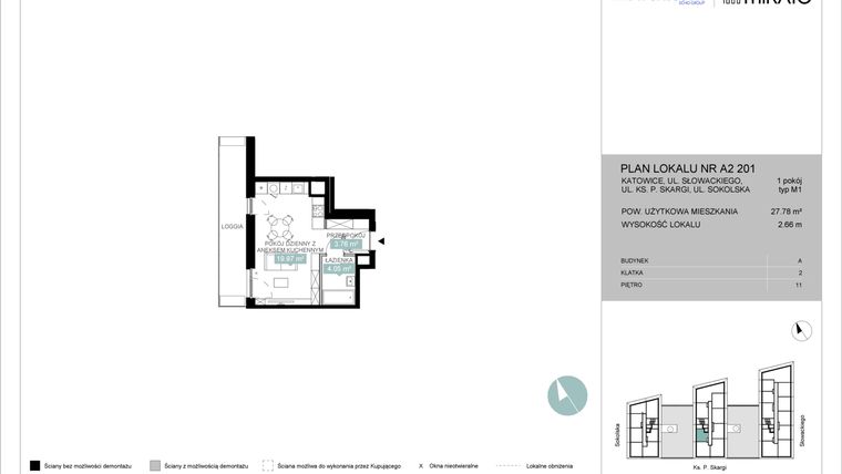 Rzut - Mieszkanie na sprzedaż 1 pokój o powierzchni 27,81 m² - numer A2 201 w Mikato