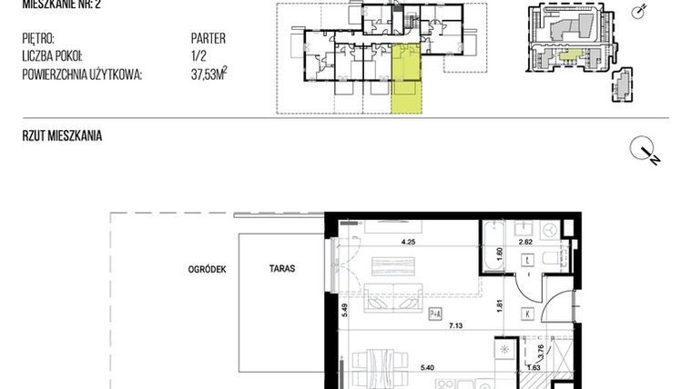 Rzut - Mieszkanie na sprzedaż 1 pokój o powierzchni 37,45 m² - numer 22H/02 w NATURAMA II