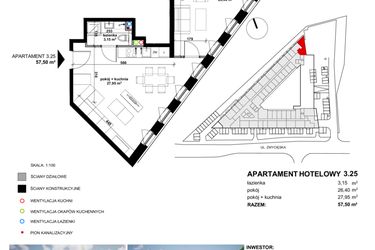 Rzut - Mieszkanie na sprzedaż 2 pokoje o powierzchni 56,77 m² - numer 3.25 w Apartamentowiec Zwycięska 3 - inwestycyjne