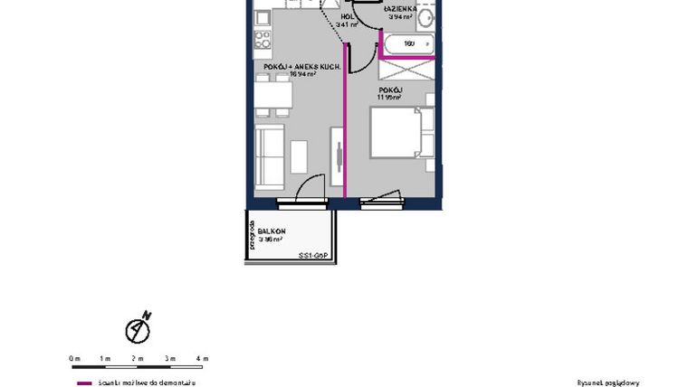 Rzut - Mieszkanie na sprzedaż 2 pokoje o powierzchni 36,24 m² - numer 195 w Moja Północna Etap III