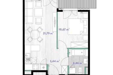 Rzut - Mieszkanie na sprzedaż 2 pokoje o powierzchni 40,53 m² - numer A.03.10 w Do Wilgi